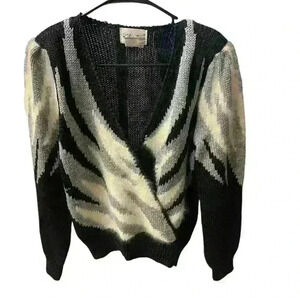 Vintage 80s Christine Blend With Mohair Black White Gray Soft Metallic Knit SZ L